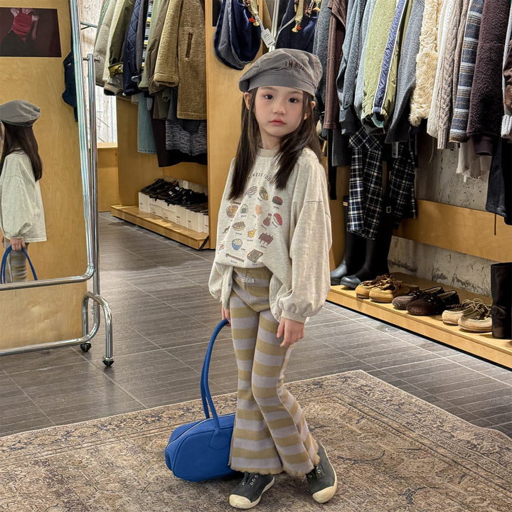 【80-130】太ボーダー柄フレアパンツ