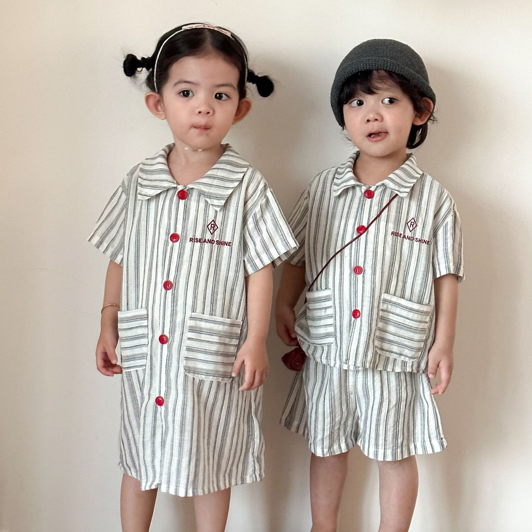 【80-150】ストライプデザイン半袖ワンピース