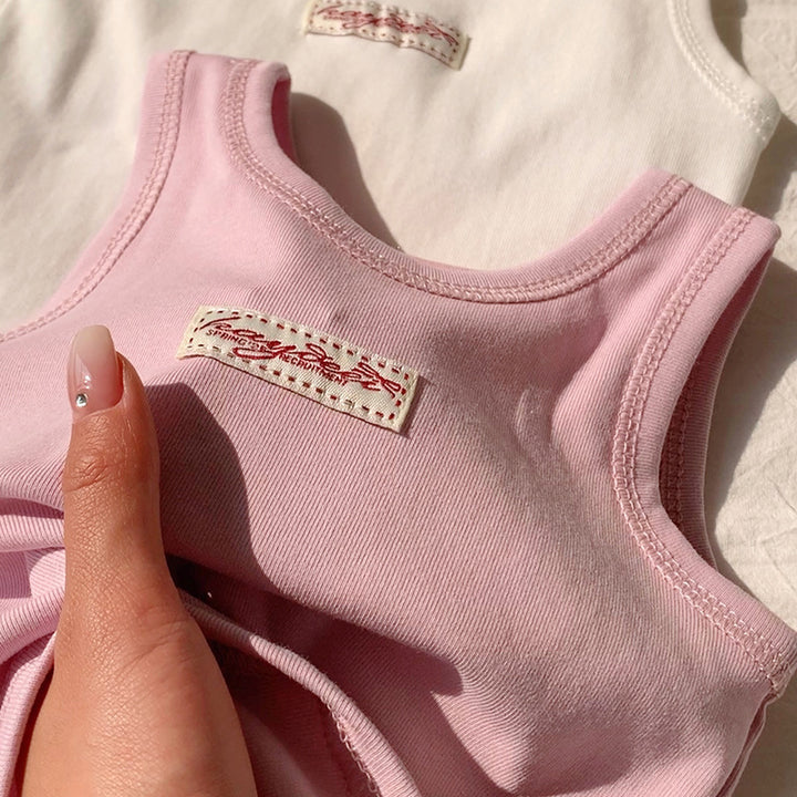 【90-150】ワンポイントワッペンノースリーブトップス