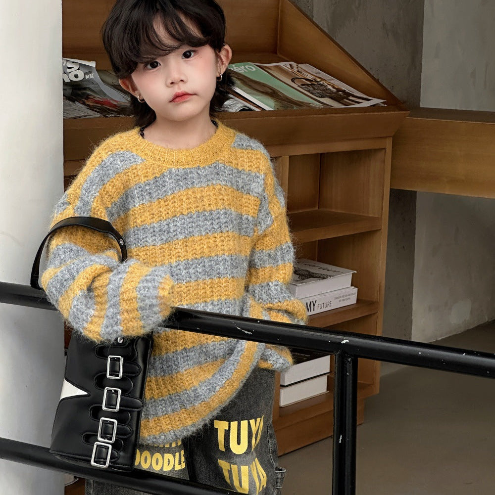 【90-150】ボーダー柄ニットプルオーバー