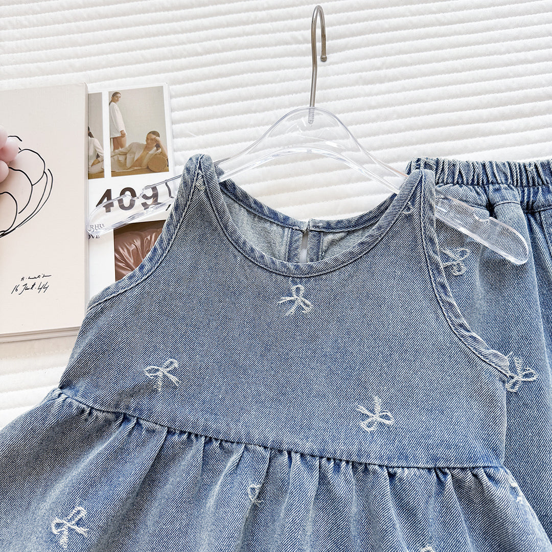 【90-150】リボン刺繍デニムセットアップ