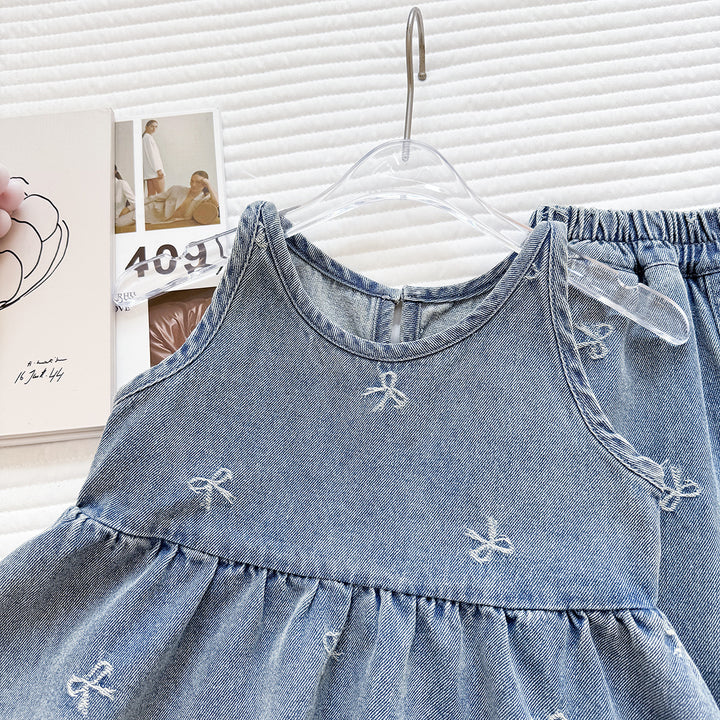 【90-150】リボン刺繍デニムセットアップ