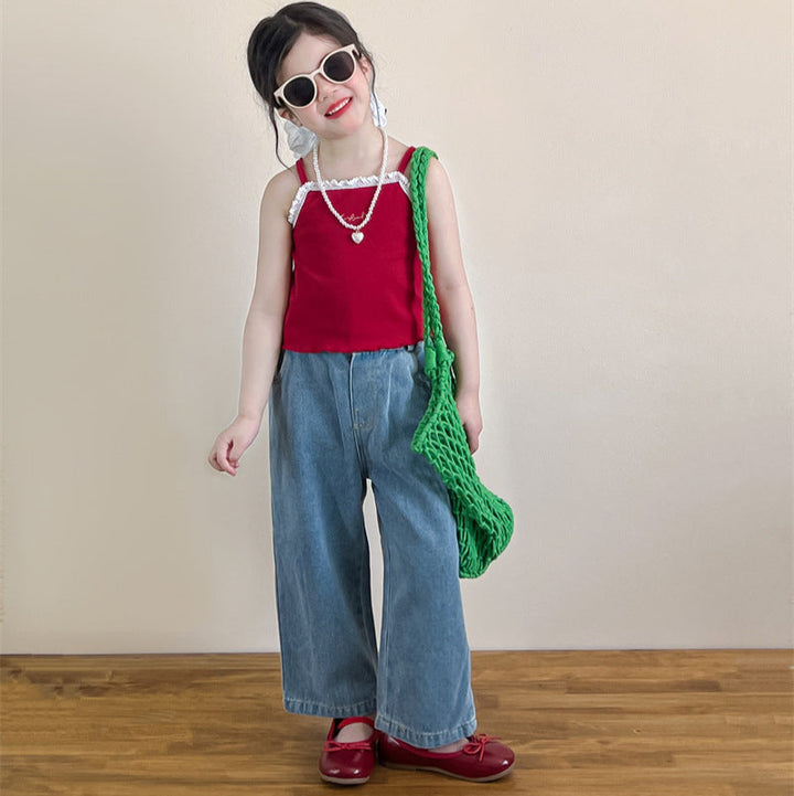 【90-140】シンプルデニムロングパンツ
