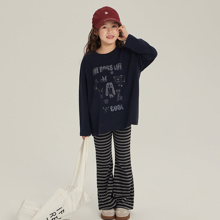 【90-150】ボーダー柄フレアロングパンツ