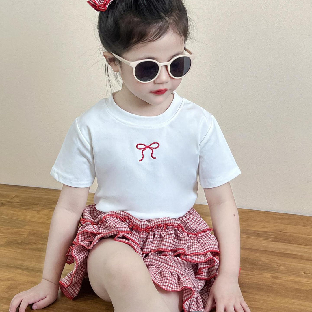 【90-140】フロントリボンシンプルTシャツ