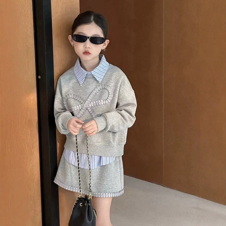 【120-150】リボンデザインスウェット×ミニスカートセット