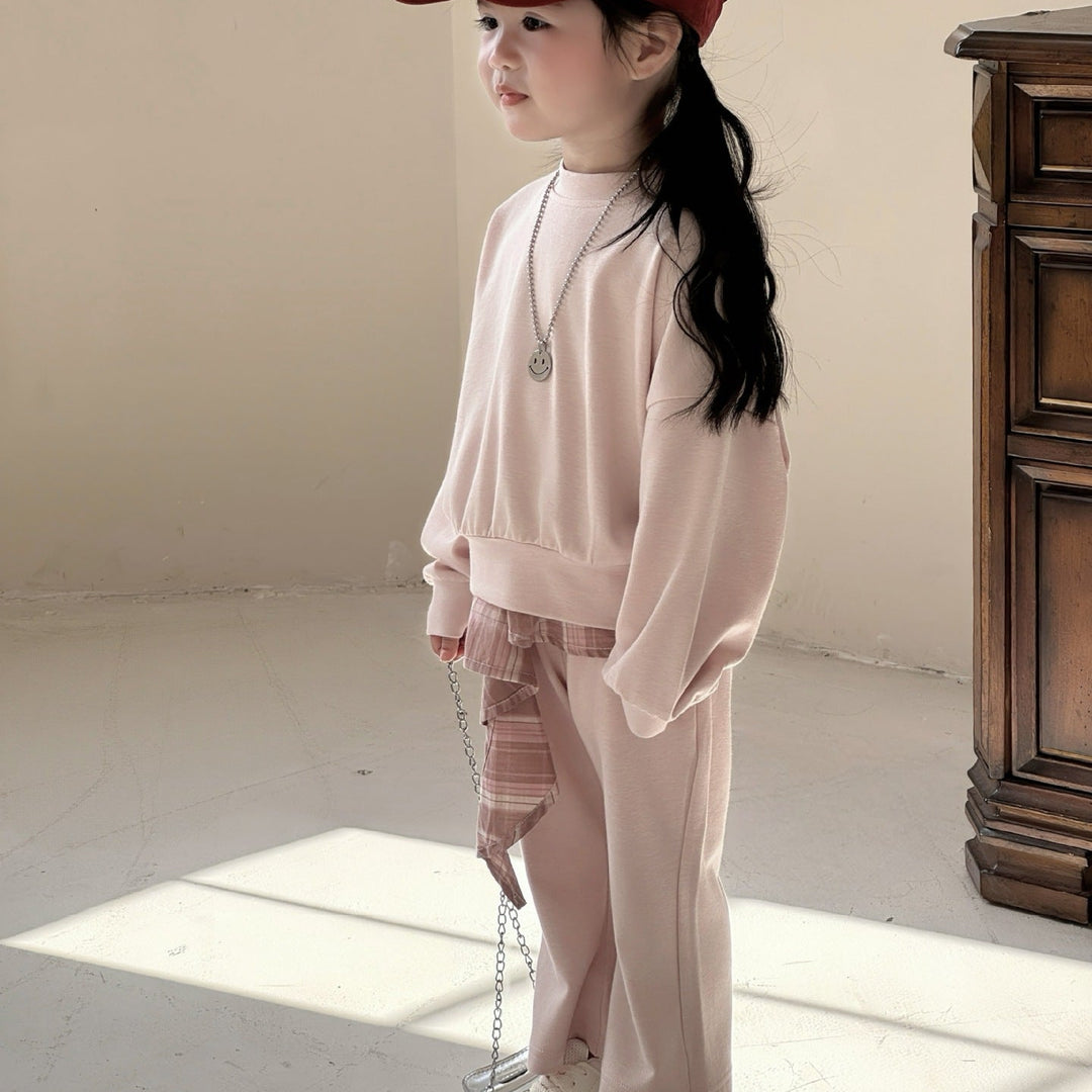 【90-140】レイヤード風トレーナー×フレアパンツセット
