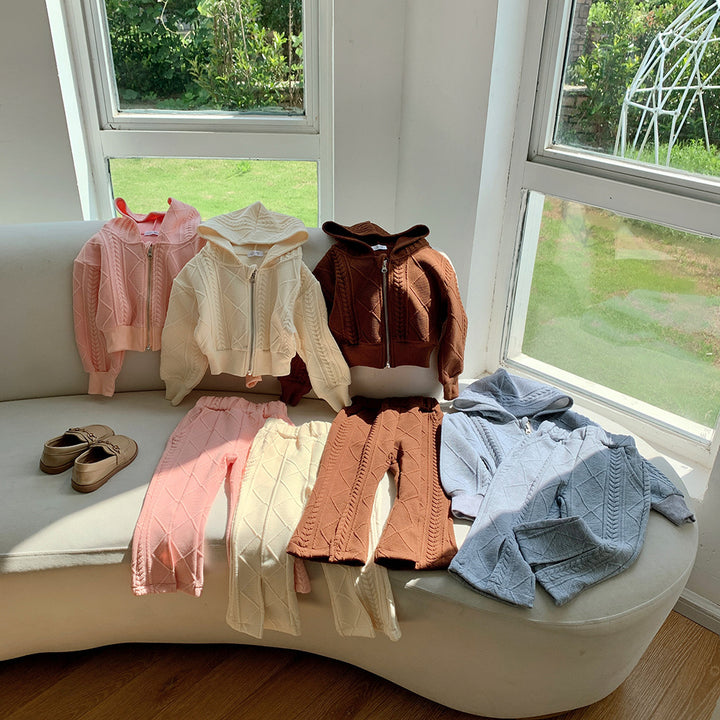 【90-150】フルジップフーディーニットパーカーセットアップ