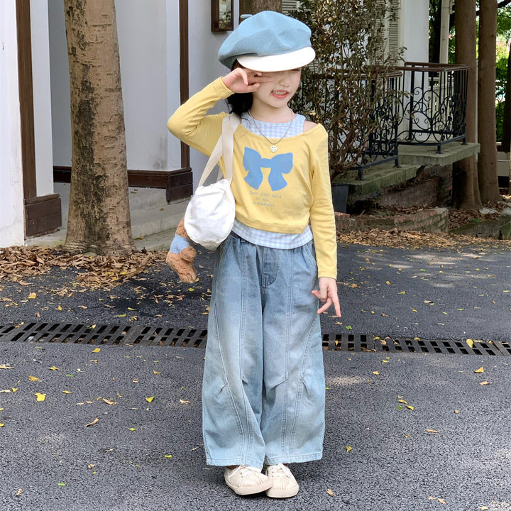 【90-150】膝タックデニムパンツ