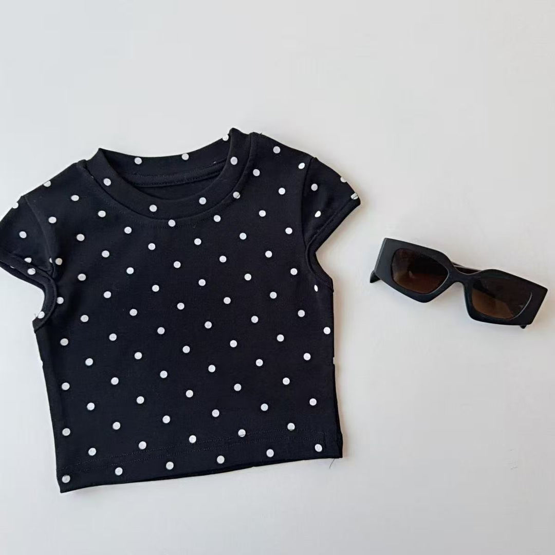 【80-150】ドット柄フレンチスリーブTシャツ