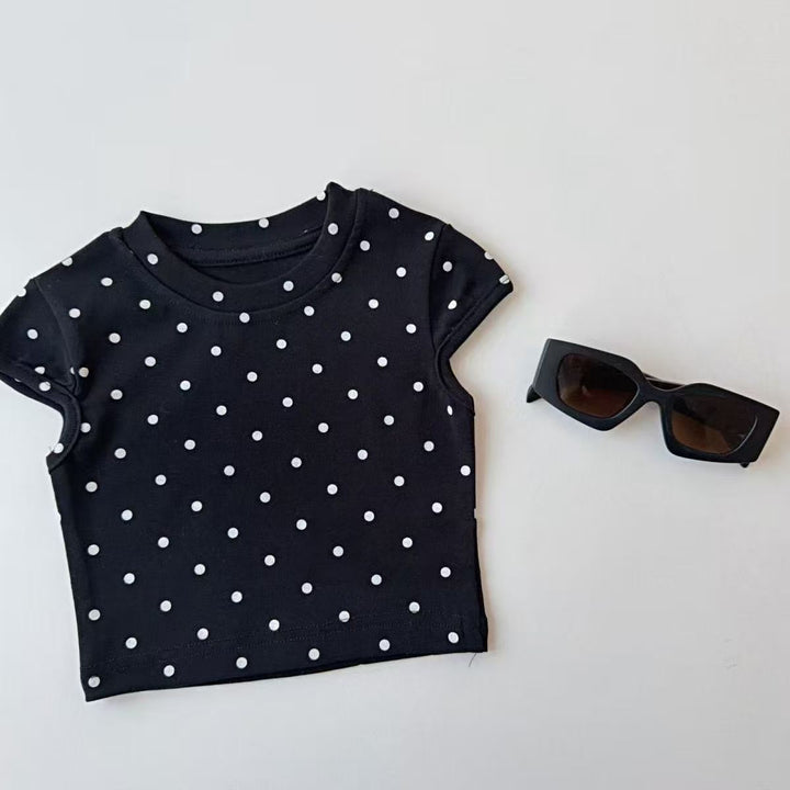 【80-150】ドット柄フレンチスリーブTシャツ