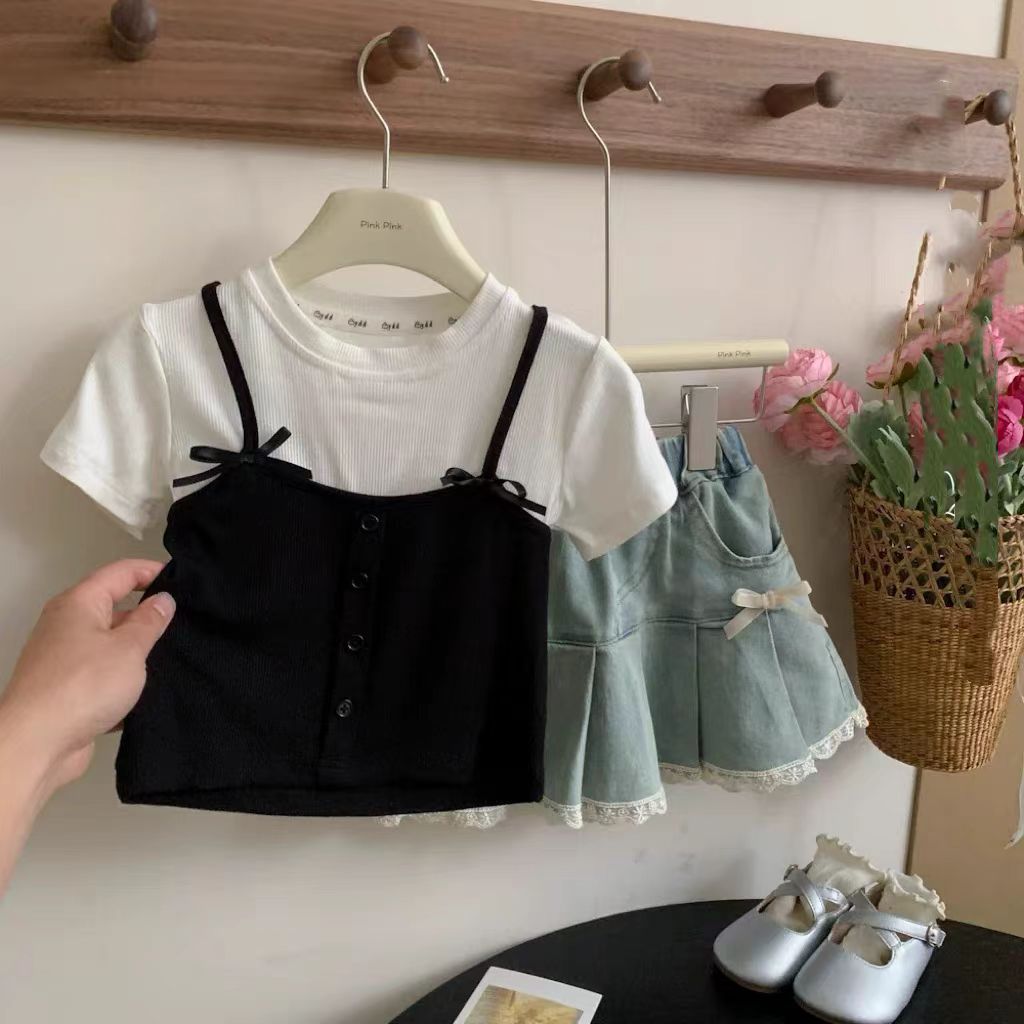 【90-150】キャミレイヤード風半袖Tシャツ