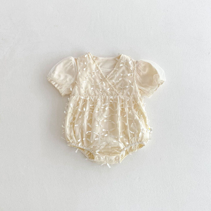 【73-100】チュールパフスリーブTシャツ×ロンパースセット