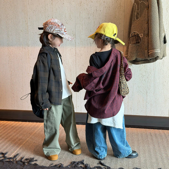 【90-150】バックロゴチェック柄シャツ
