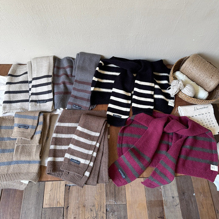 【2Y-10Y】ボーダー柄ニットショール