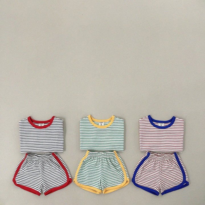 【80-130】カラフルボーダー柄半袖セットアップ