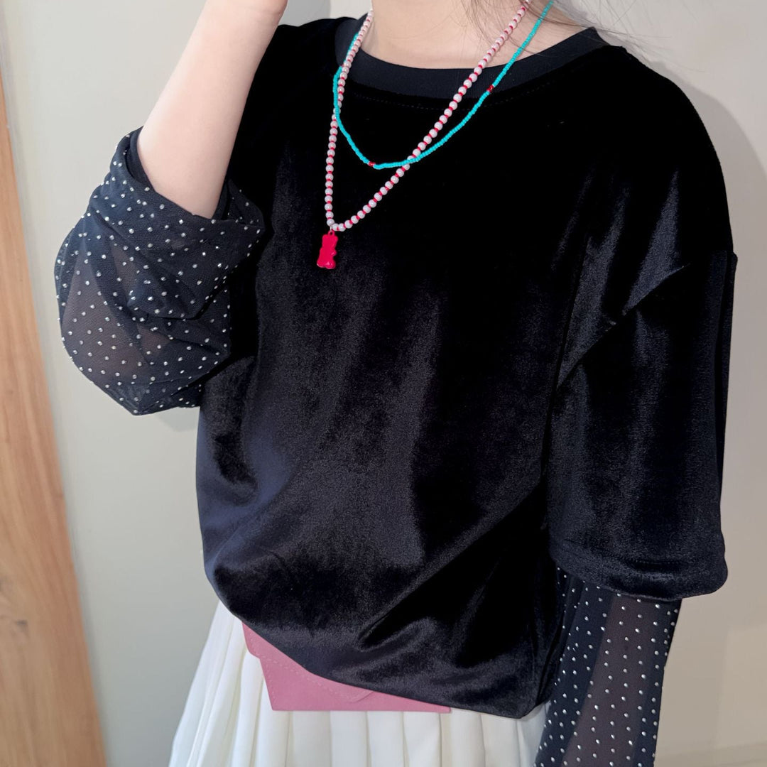 【100-150】ドット柄レイヤード風Tシャツ