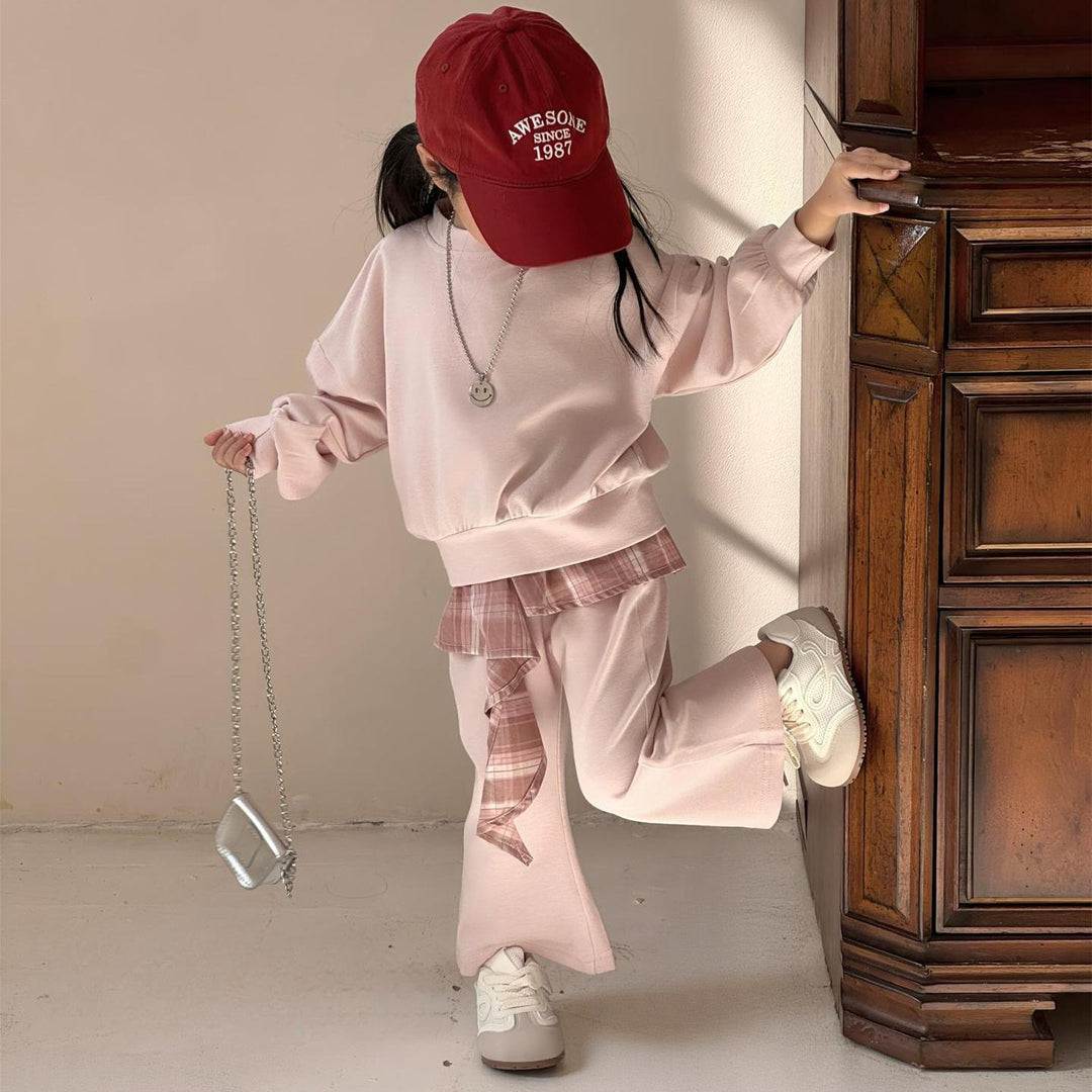 【90-140】レイヤード風トレーナー×フレアパンツセット