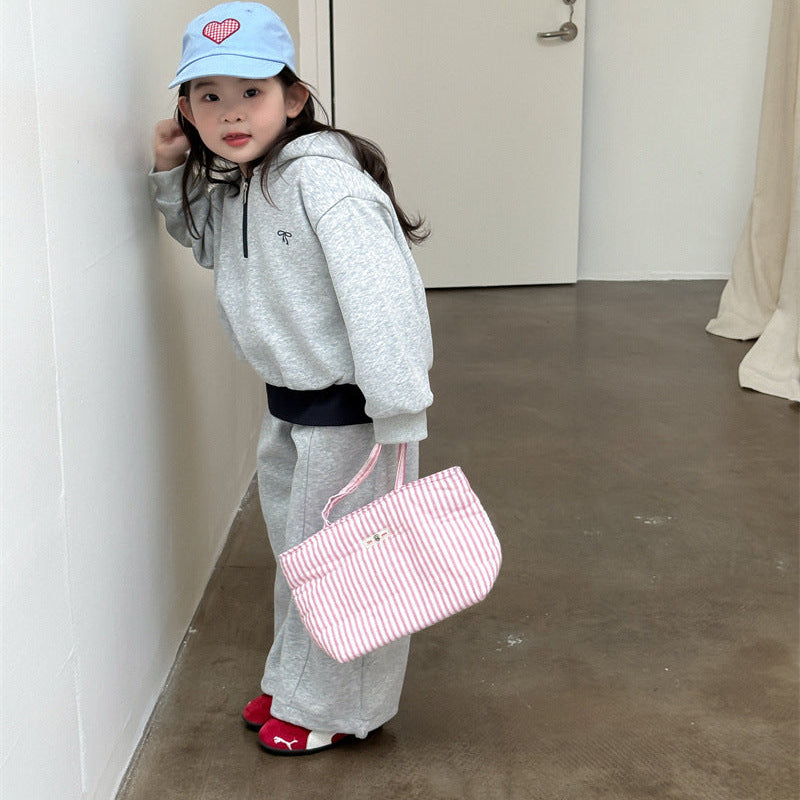 【90-140】フード付きハーフジップスウェットセットアップ