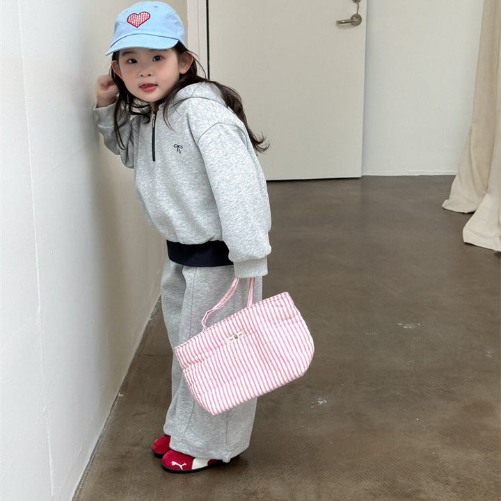 【90-140】フード付きハーフジップスウェットセットアップ