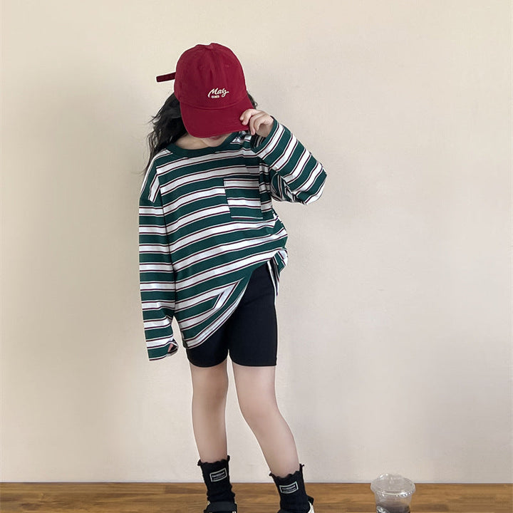 【90-140】マルチボーダーロングTシャツ