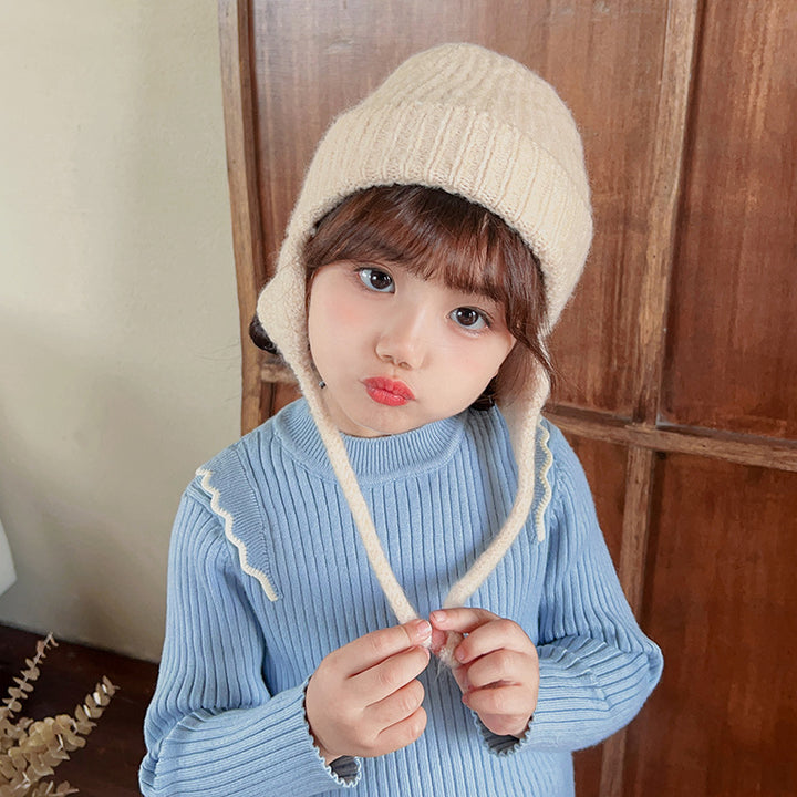 【3-10歳】耳あて付きシンプルニット帽