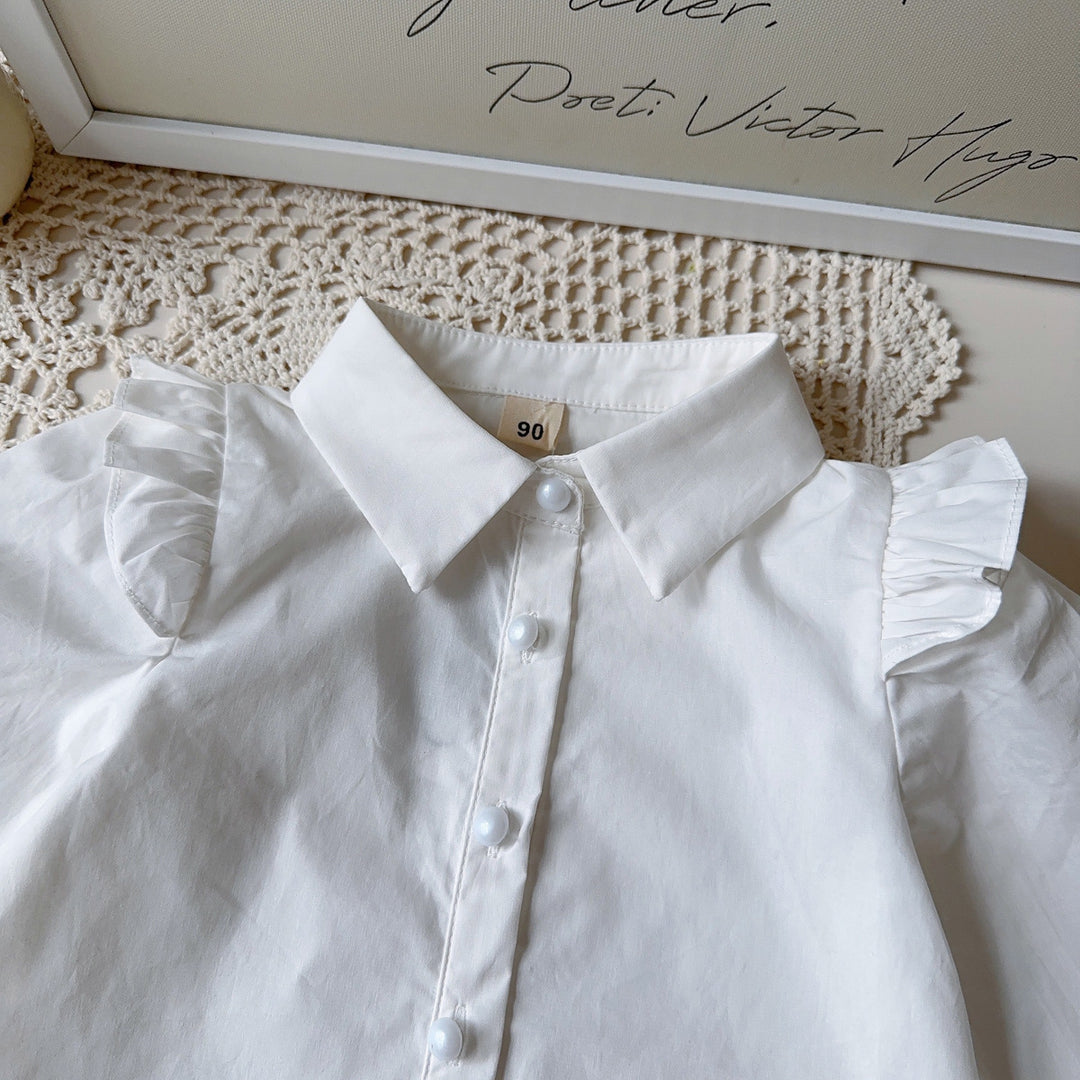 【90-140】肩フリルブラウス×ベスト×プリーツスカートセット