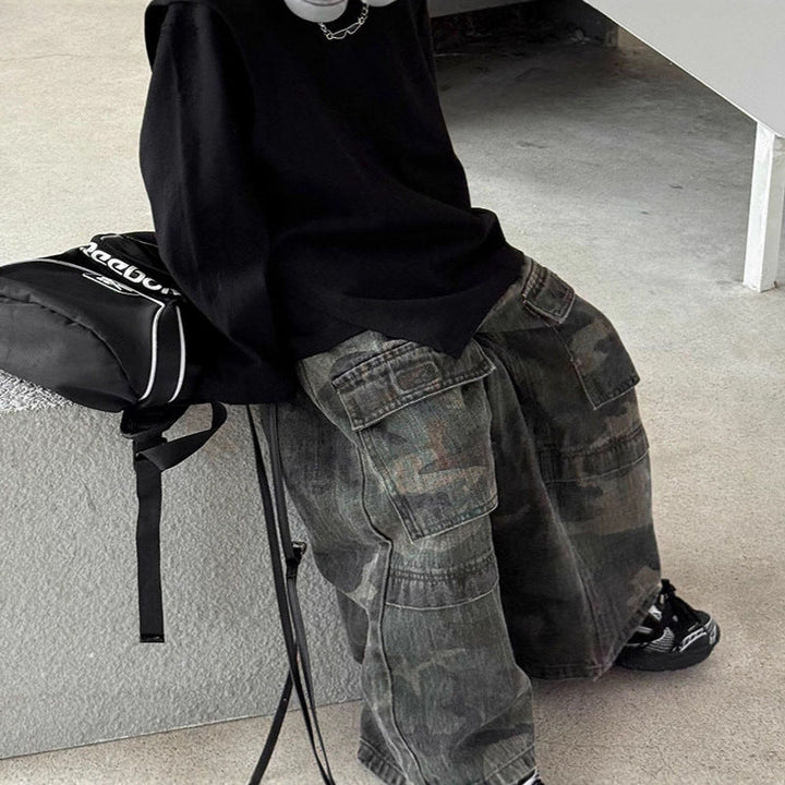 【90-150】迷彩柄ワイドパンツ