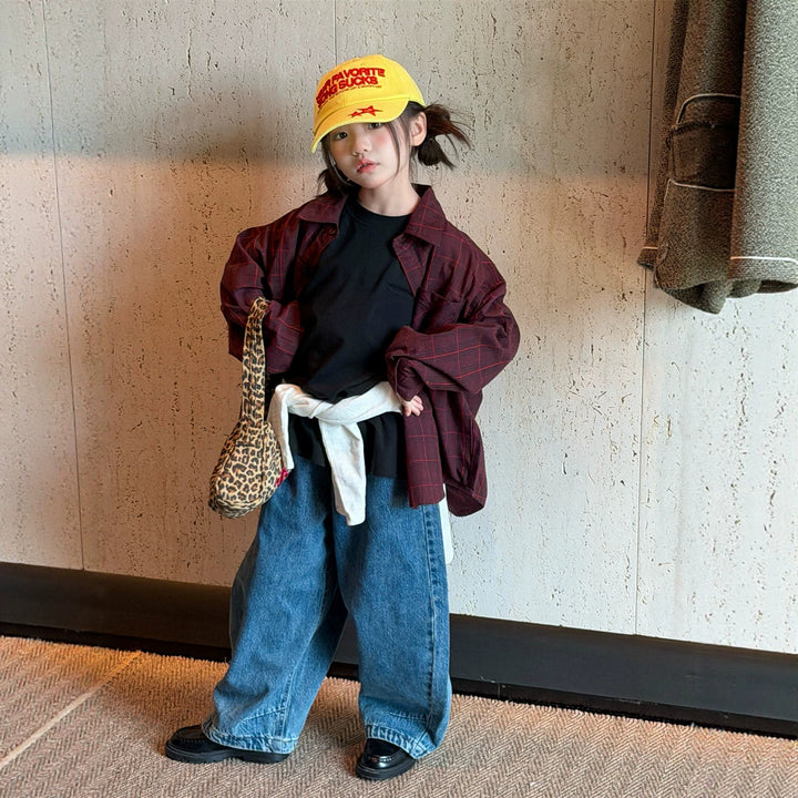 【90-150】バックロゴチェック柄シャツ
