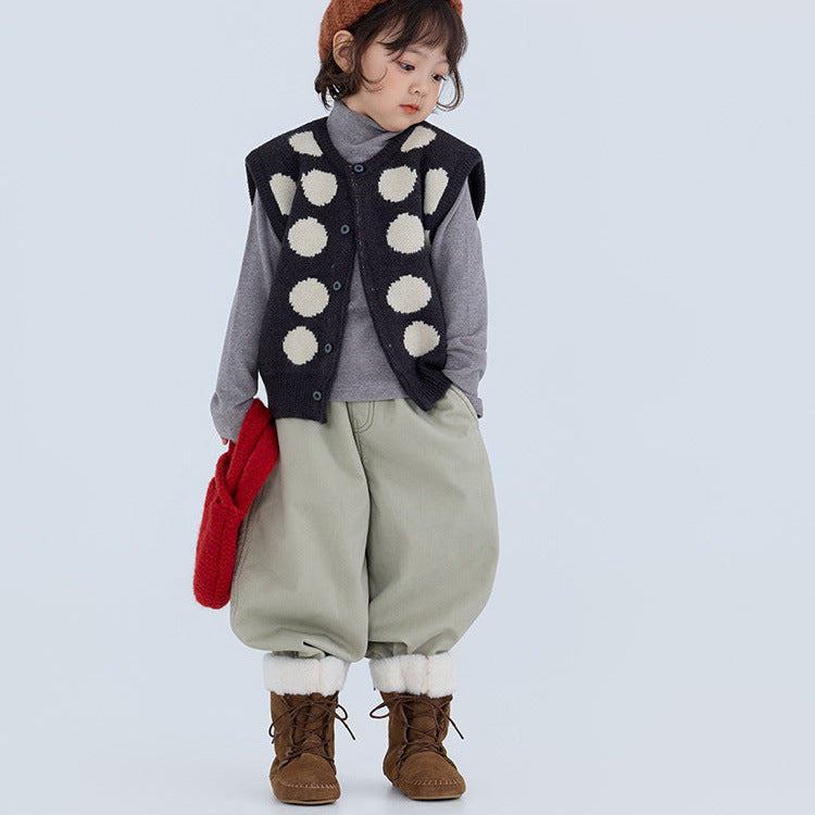 【90-150】ビッグドット柄ニットベスト