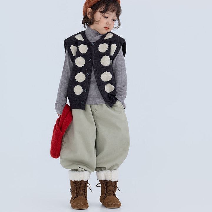 【90-150】ビッグドット柄ニットベスト