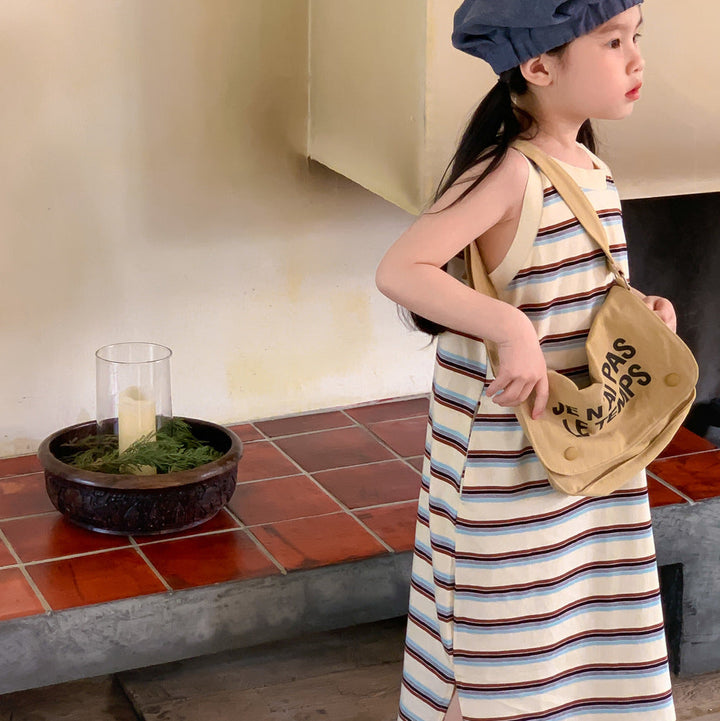 【80-150】マルチボーダーノースリープワンピース