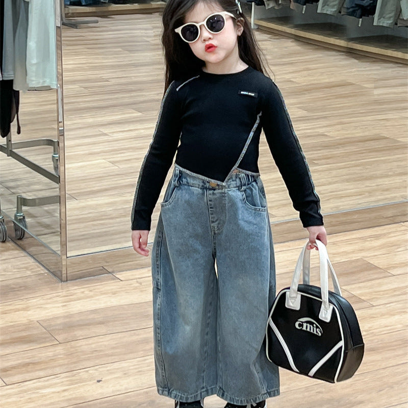 【90-140】ワイドデニムパンツ