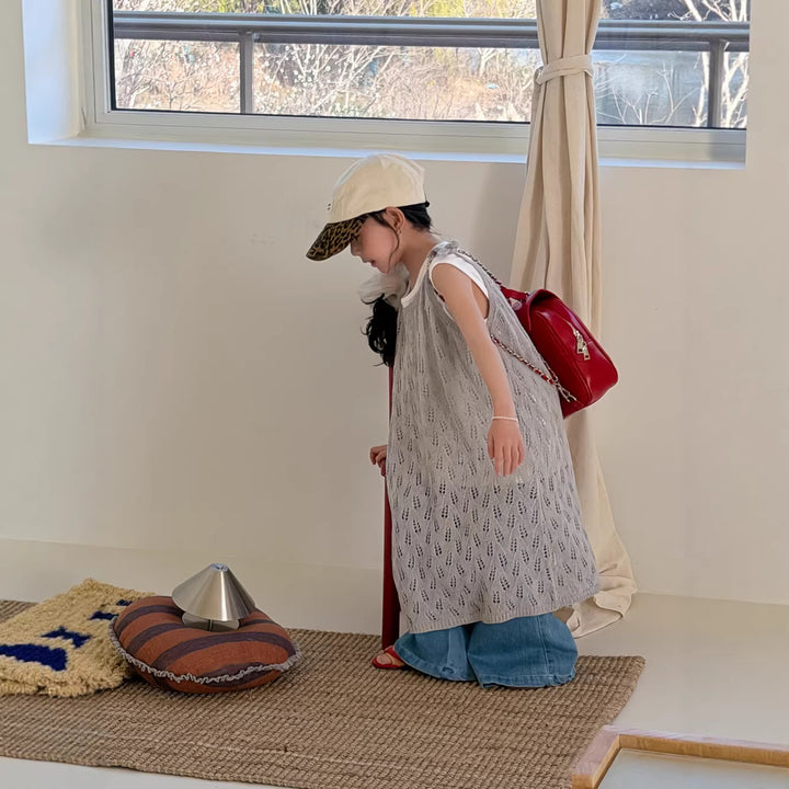 【100-150】透かし編みニットキャミワンピース