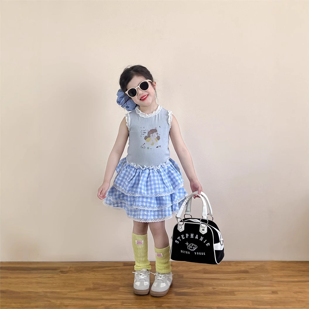 【90-140】ギンガムチェックティアードスカート