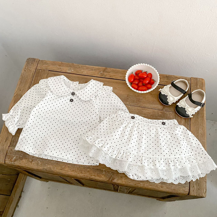 【73-110】フリルデザインドット柄セットアップ