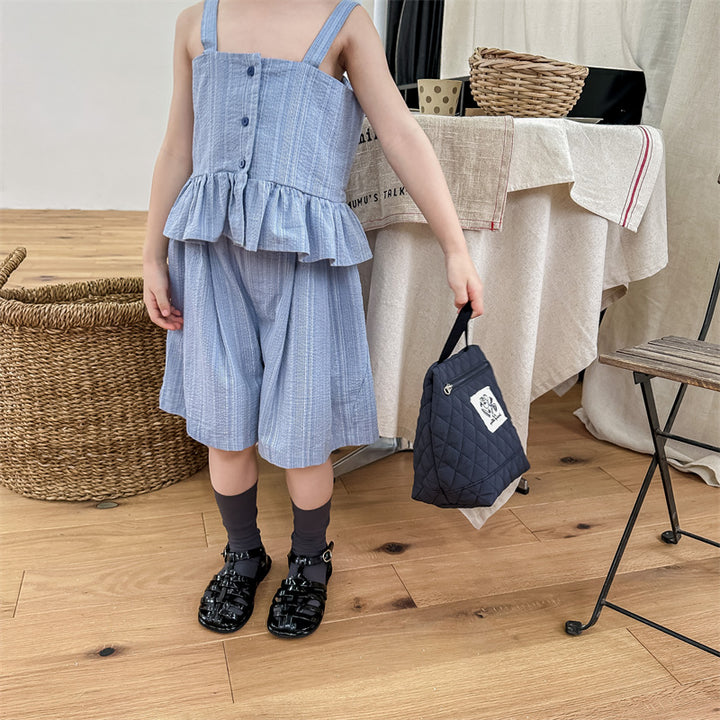 【80-130】フリルヘムキャミ×ハーフパンツセット