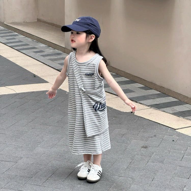 【90-140】ボーダー柄リラックスワンピース