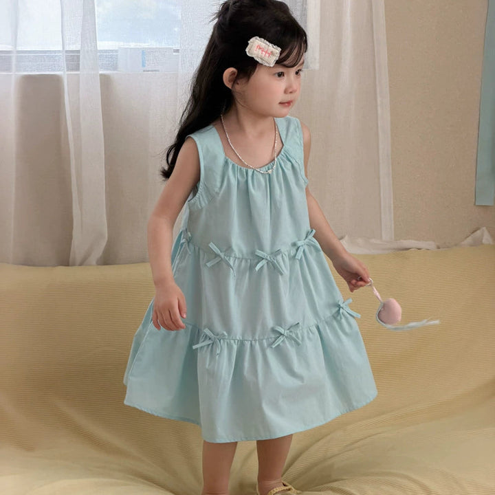 【90-140】リボンモチーフノースリワンピース