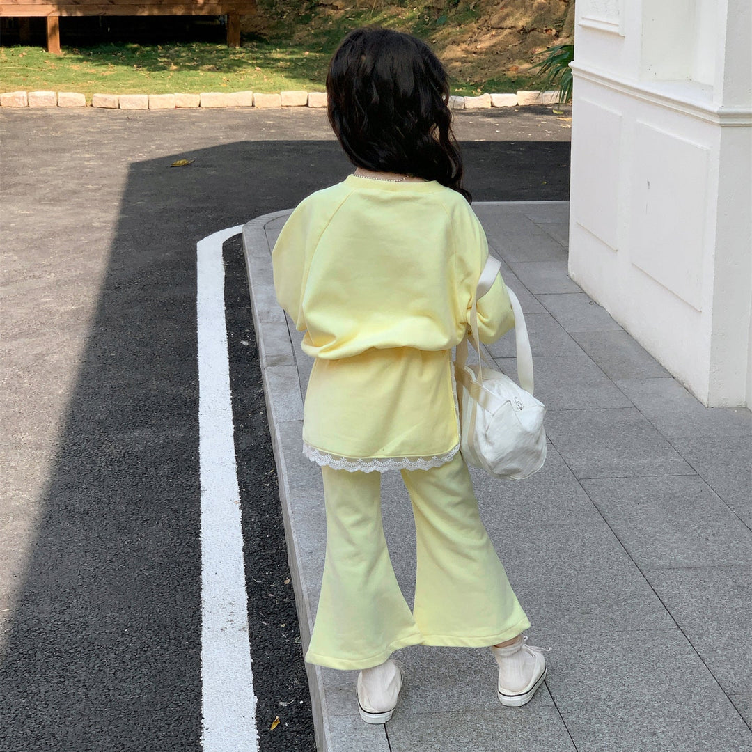 【90-140】トレーナー×レイヤード風フレアパンツセット