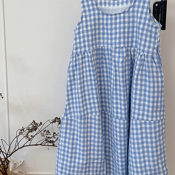 【90-150】ギンガムチェックマキシ丈ワンピース