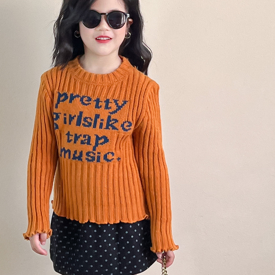 【90-140】フロントロゴリブニットトップス