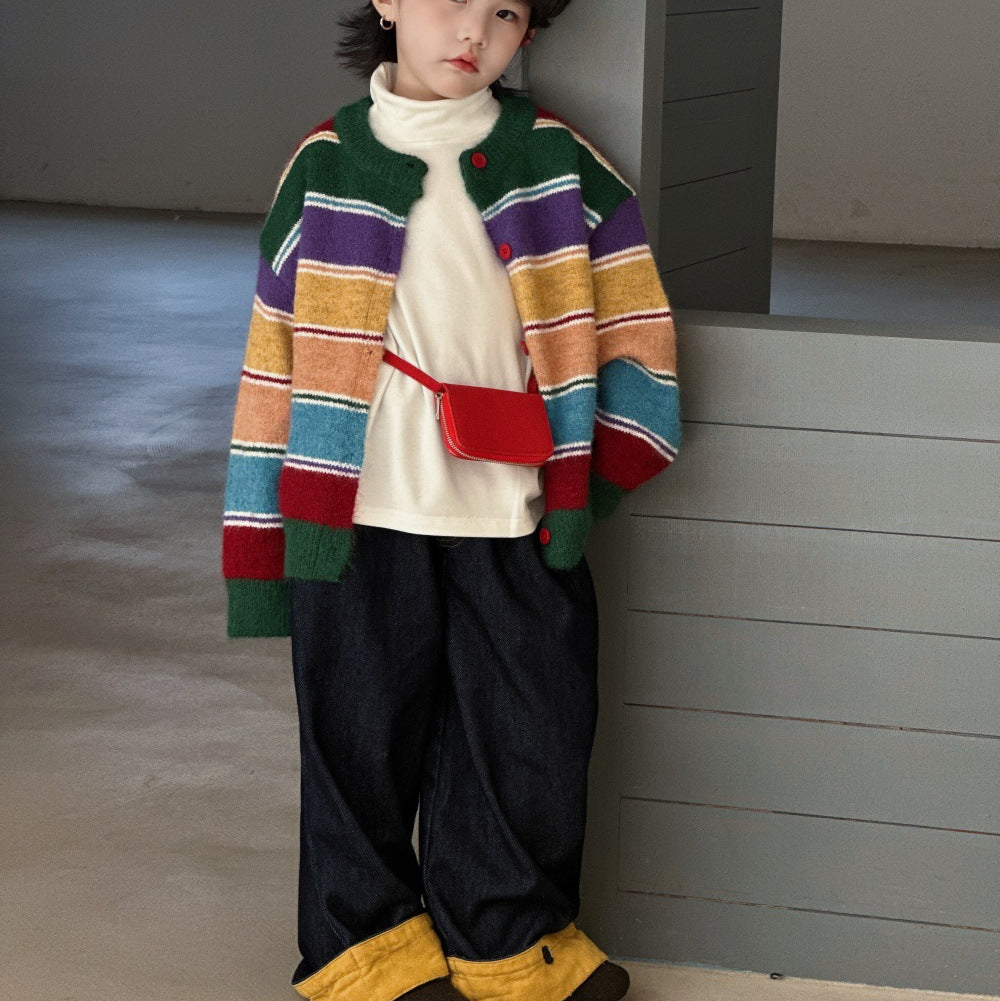 【90-150】裾折り返しストレートワイドデニム