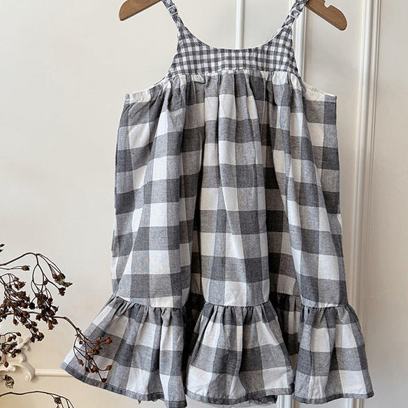 【90-150】フリルヘムギンガムチェックキャミワンピース