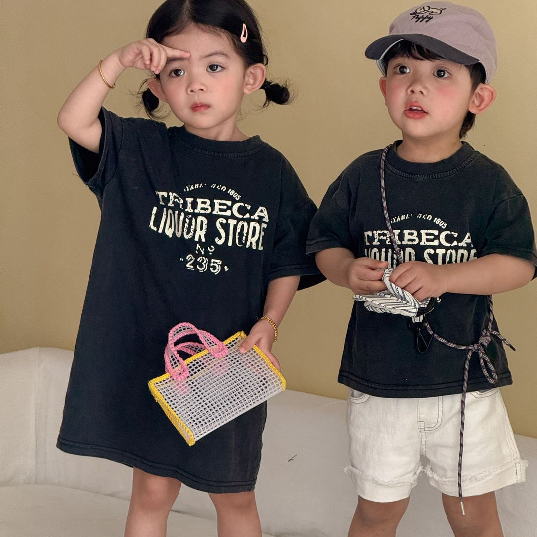 【80-150】ユーズド風ロゴデザインTシャツ