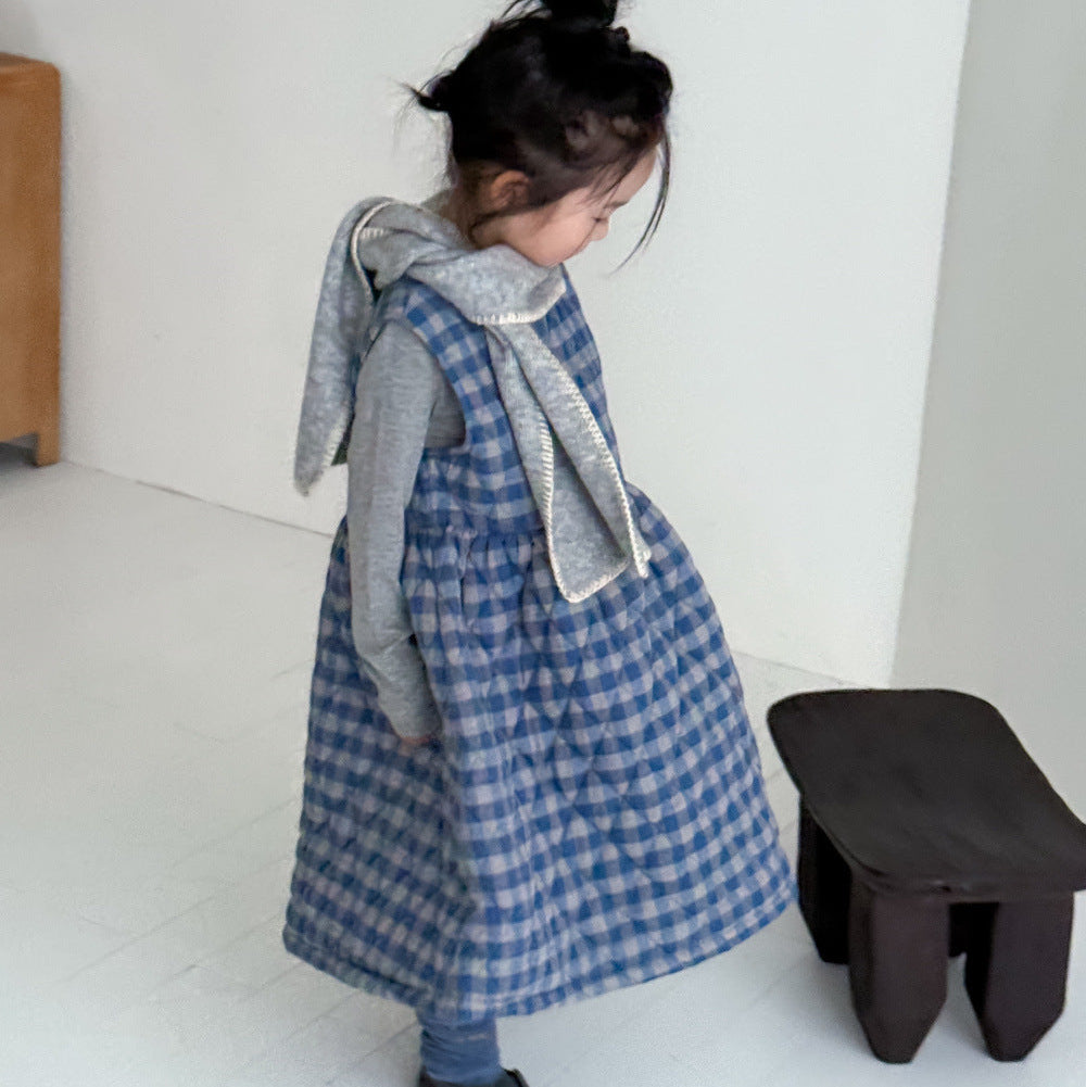 【90-150】チェック柄ノースリーブフレアワンピース