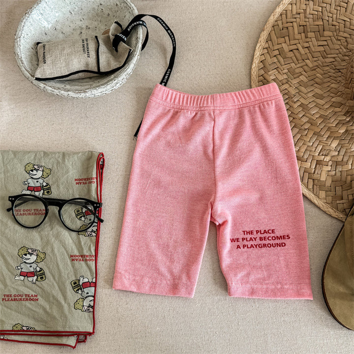 【80-130】英字ロゴデザインハーフレギンスパンツ