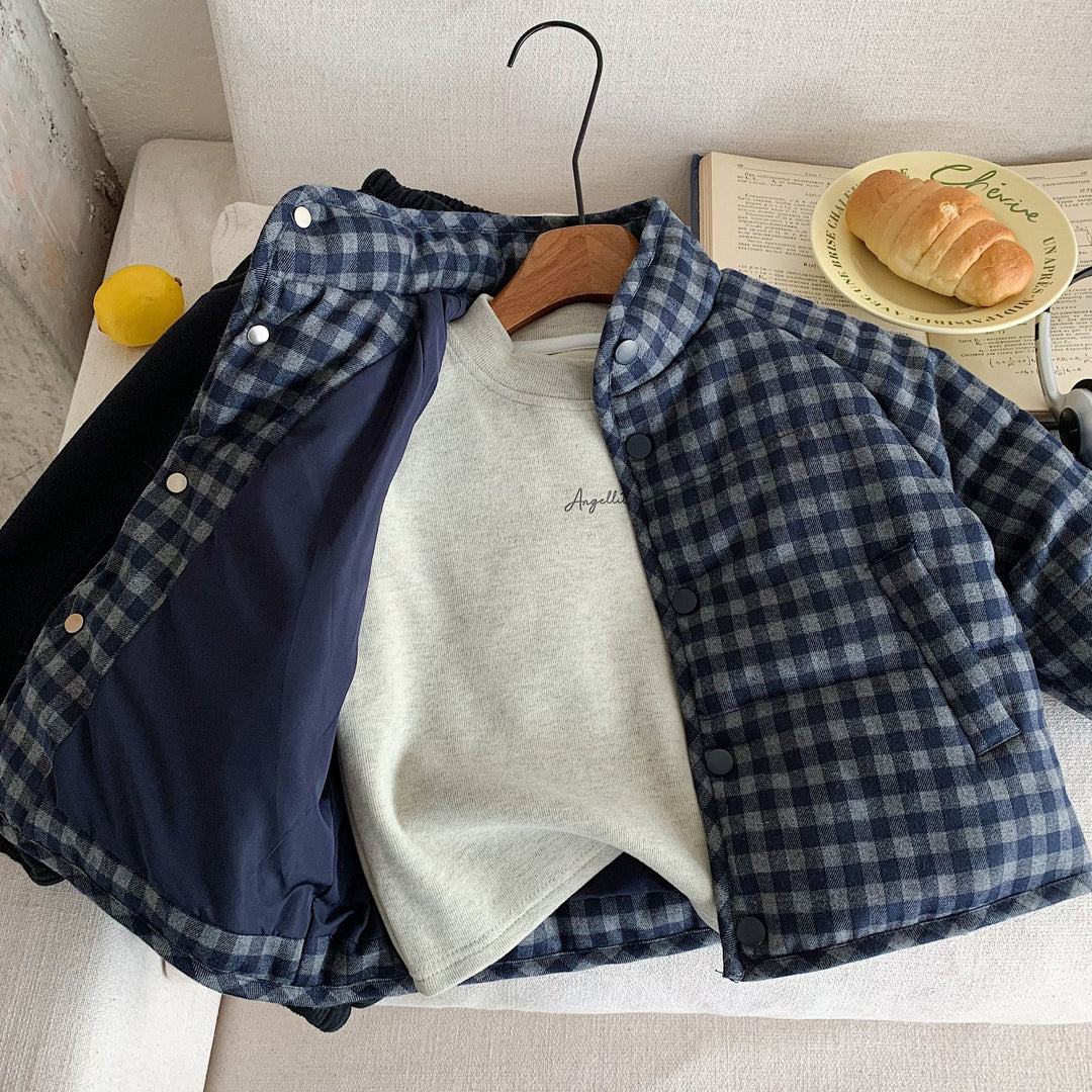 【90-140】チェック柄中綿ジャケット