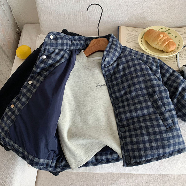 【90-140】チェック柄中綿ジャケット