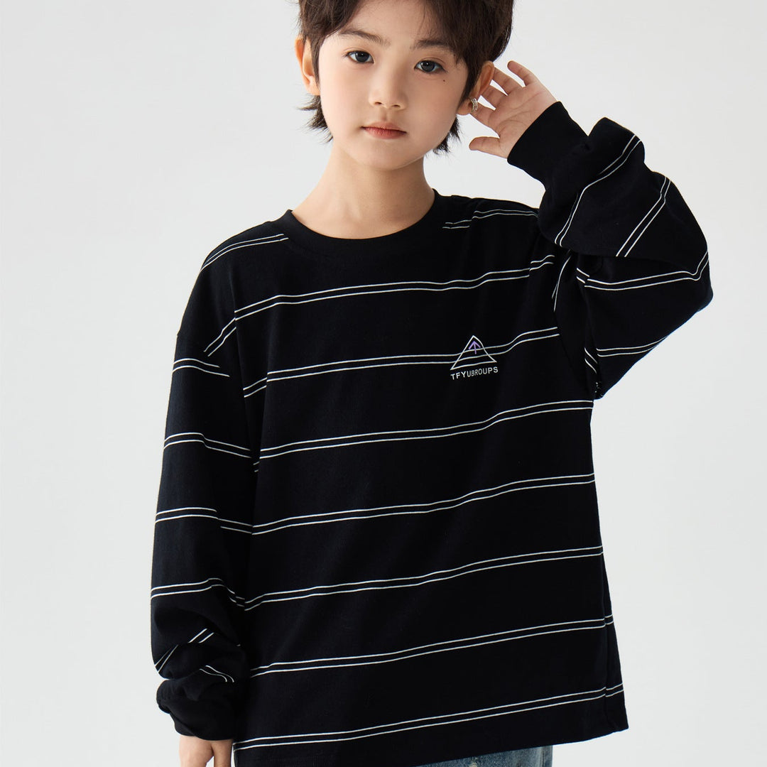 【100-150】ボーダーデザインロングTシャツ